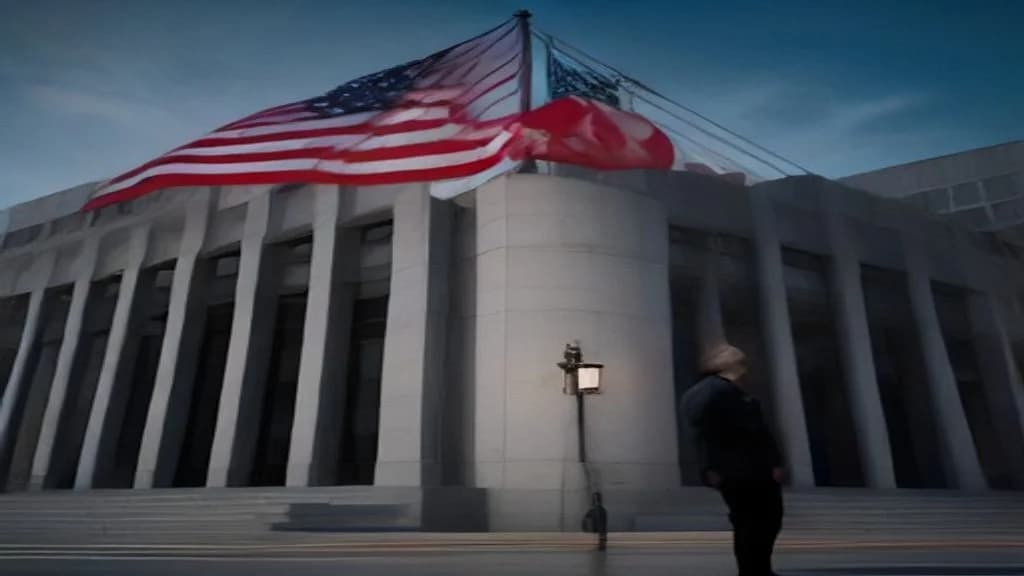 Kanadai és amerikai zászlók kormányzati épület előtt